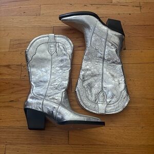 Dolce Vita Silver Leather Wide Calf Western Boots Size 6